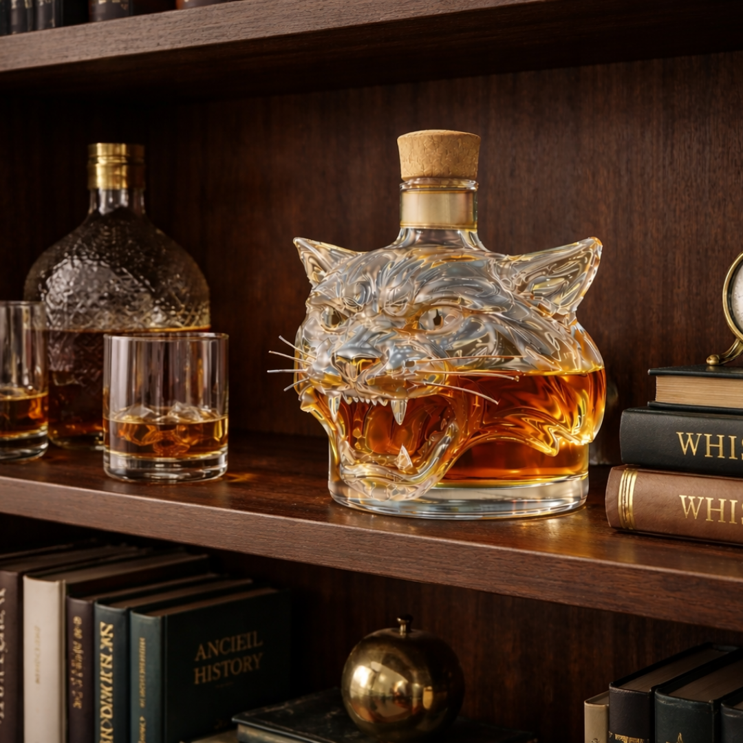 Stylish Whisky Decanter Bottle Gift Set with Tiger Design