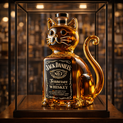 Stylish Whisky Decanter Bottle Gift Set with Cat Design