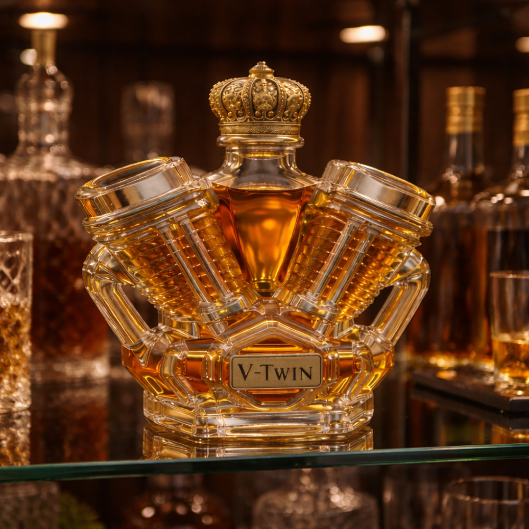 Stylish Whisky Decanter Bottle Gift Set with V Twin Design
