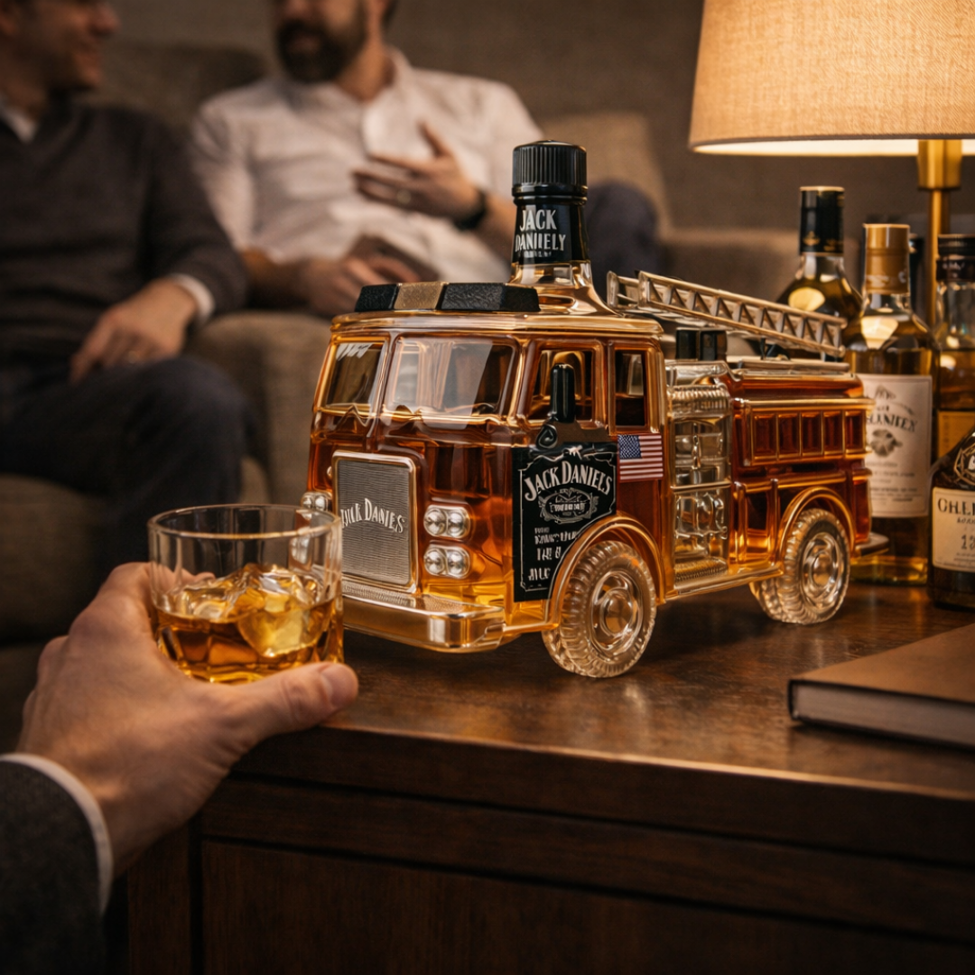 Stylish Whisky Decanter Bottle Gift Set with Firefighter Design