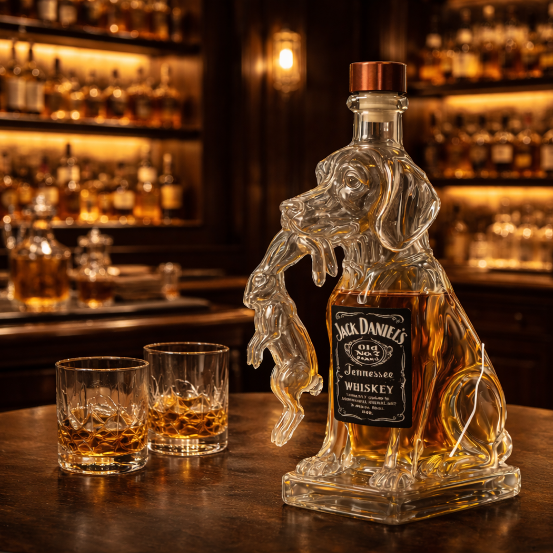Effortless Whisky Decanter Bottle Gift Set with Dog Design