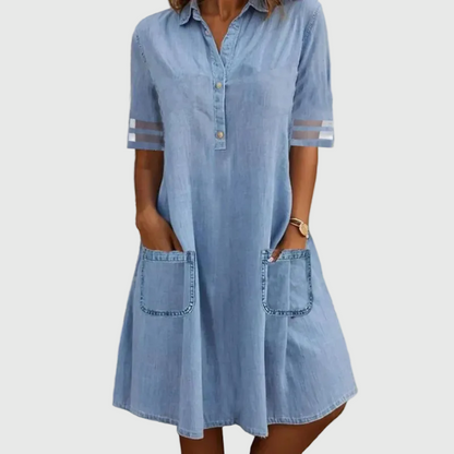 Stylish Blue Denim Wrap Mini Dress for Women