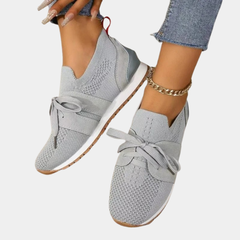 Comfortable Gray Sneakers for Women with Orthopedic Lace Up Breathable Style