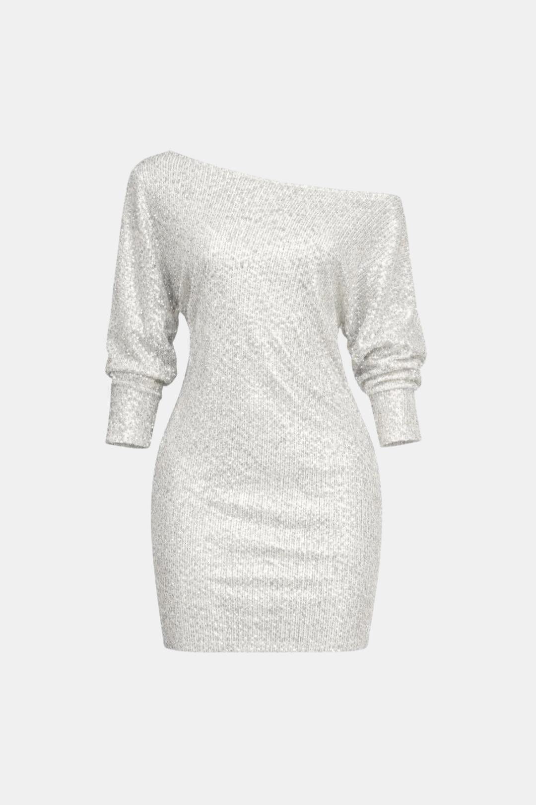Elegant Sequin Dress for Women with One Shoulder Long Sleeve Ruched Bodycon Cocktail Mini Style
