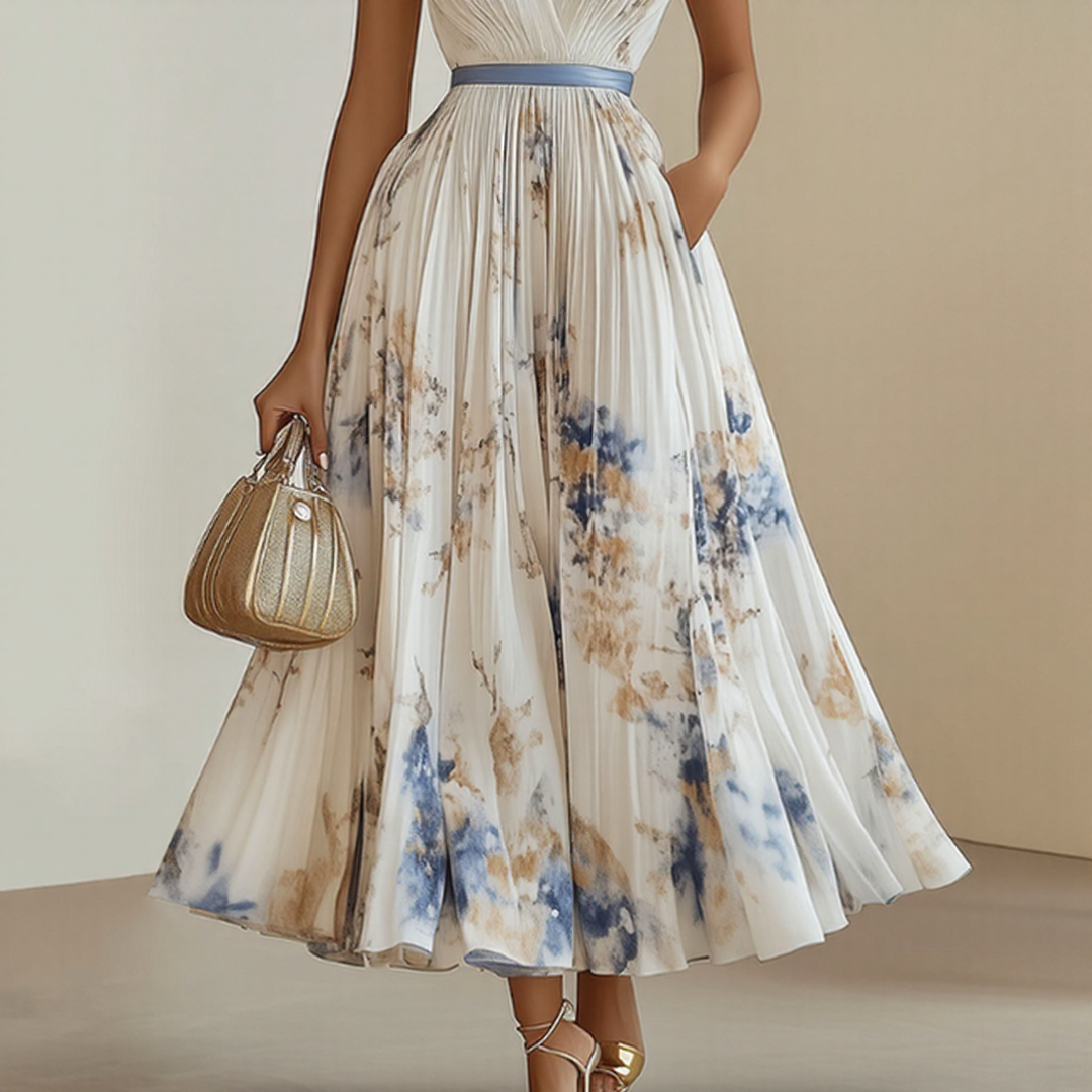 Effortless Maxi Dress for Women with V Neck Pleated