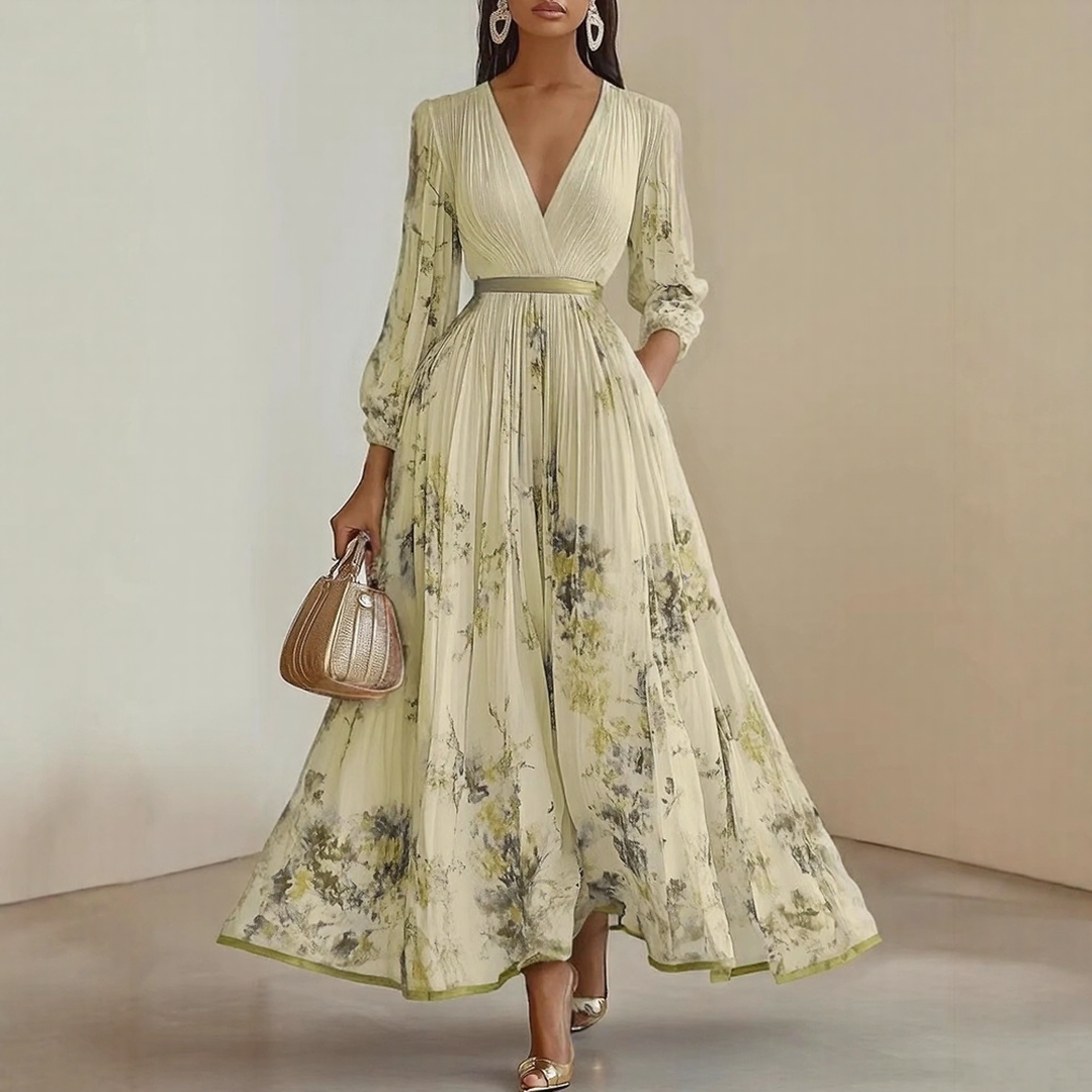 Effortless Maxi Dress for Women with V Neck Pleated