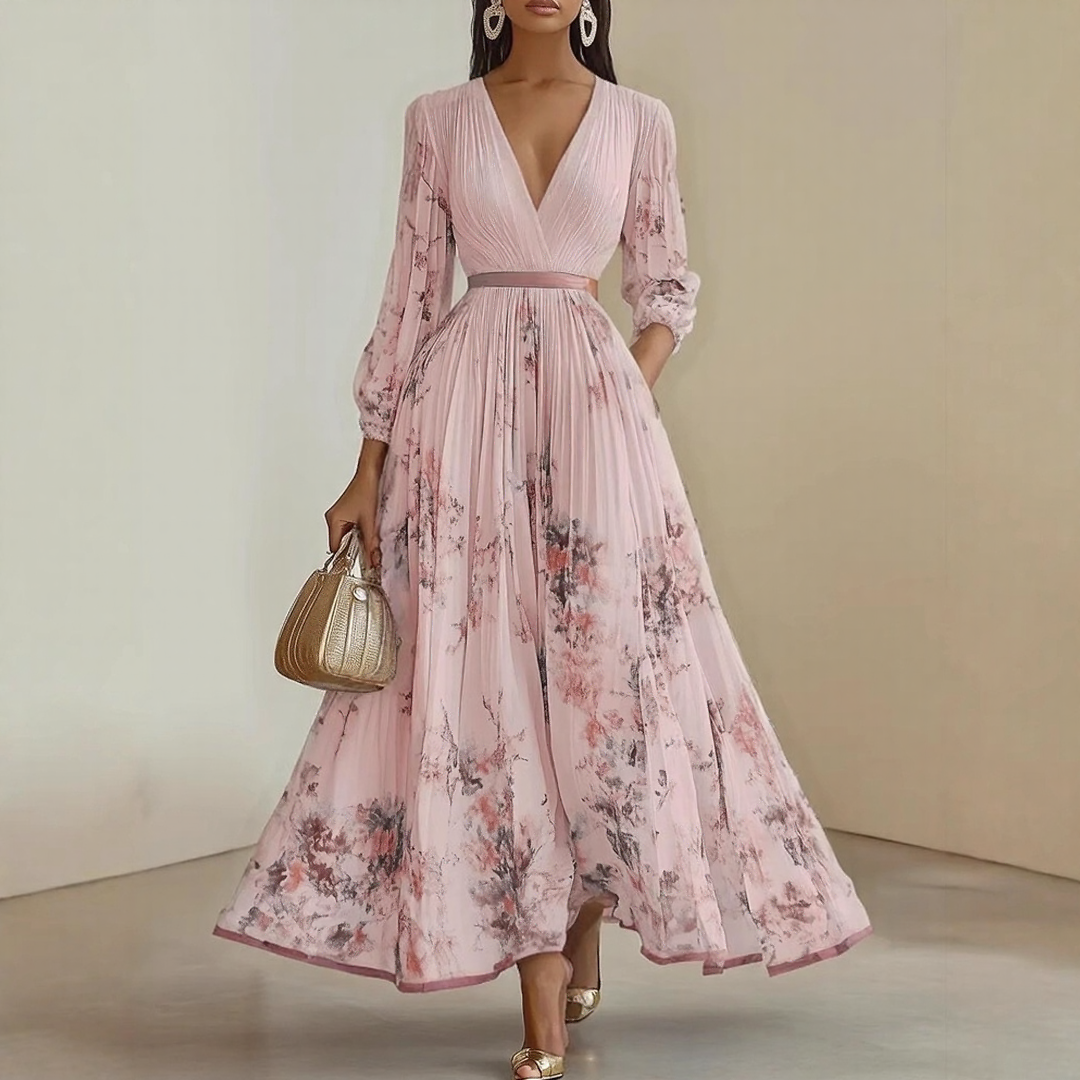 Effortless Maxi Dress for Women with V Neck Pleated