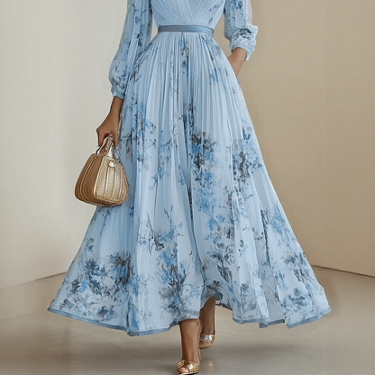 Effortless Maxi Dress for Women with V Neck Pleated