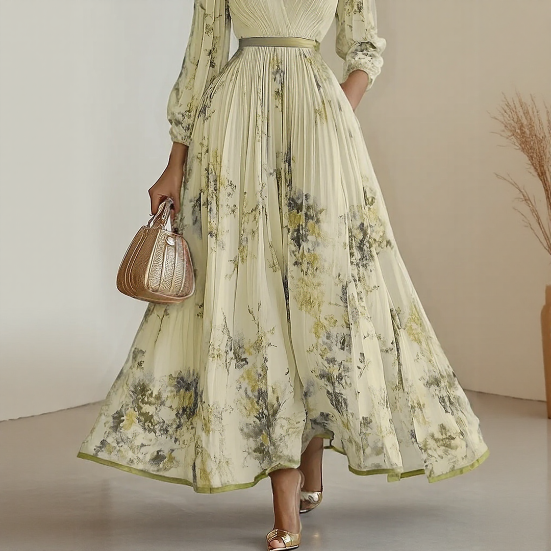 Effortless Maxi Dress for Women with V Neck Pleated