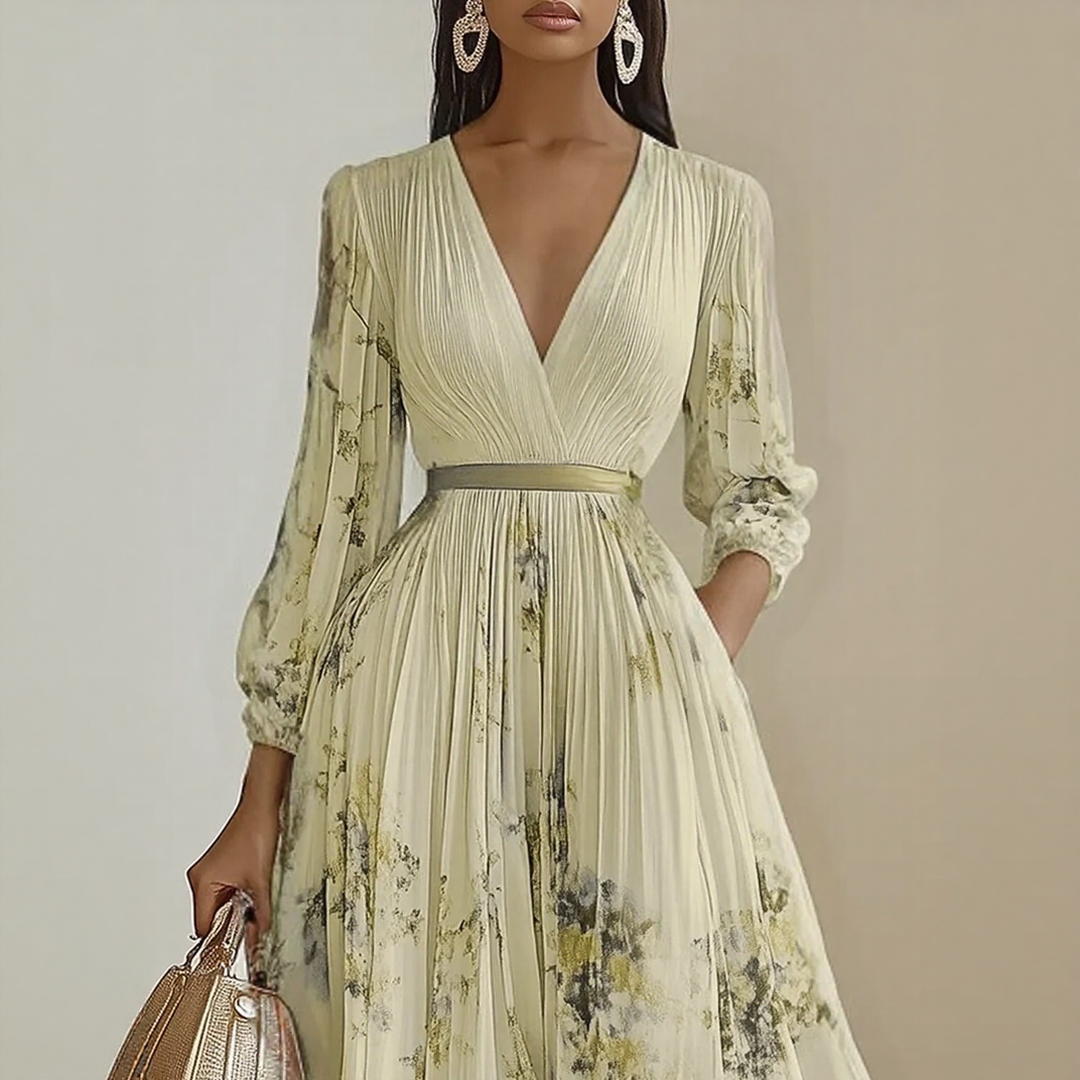 Effortless Maxi Dress for Women with V Neck Pleated