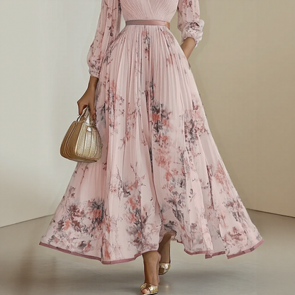 Effortless Maxi Dress for Women with V Neck Pleated