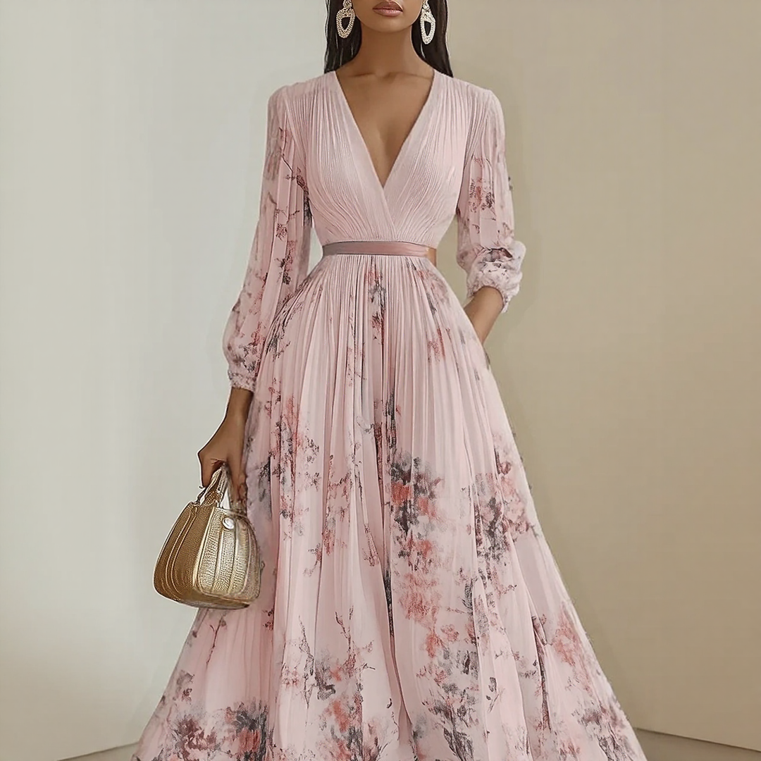 Effortless Maxi Dress for Women with V Neck Pleated