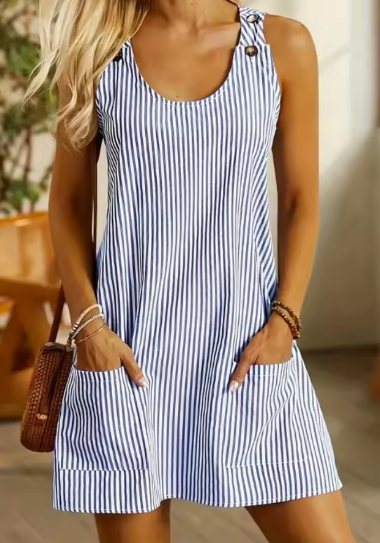 Stylish Striped Dress for Women with Round Neck