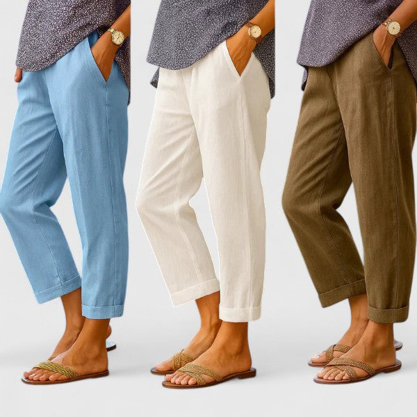 Comfortable Linen Cropped Pants for Women with Mid Rise Cuffed Hem Straight Leg Business Casual Style