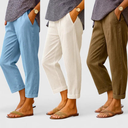 Comfortable Linen Cropped Pants for Women with Mid Rise Cuffed Hem Straight Leg Business Casual Style
