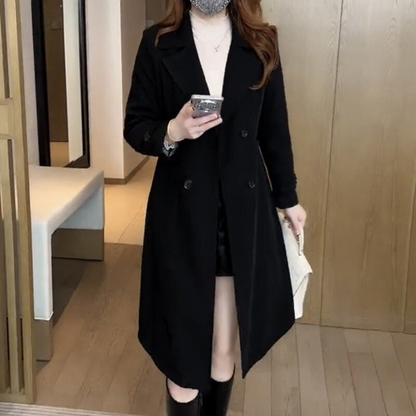 Elegant Trench Coat for Women with Notch Collar Belted Waist Oversized Style