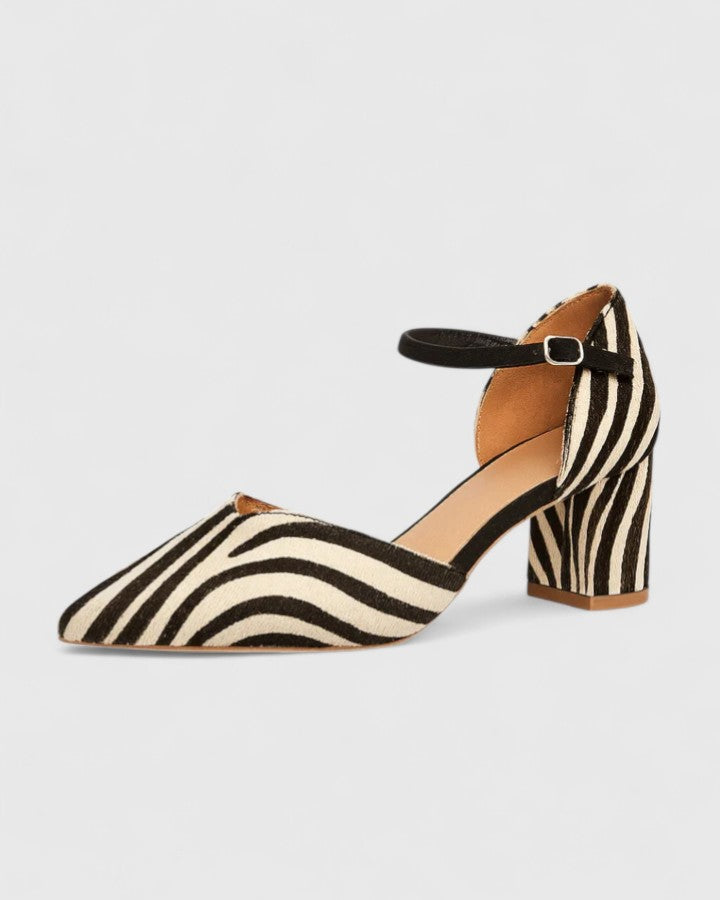 Comfortable Black Heels for Women with Pointed Toe Block Heel Ankle Strap Style