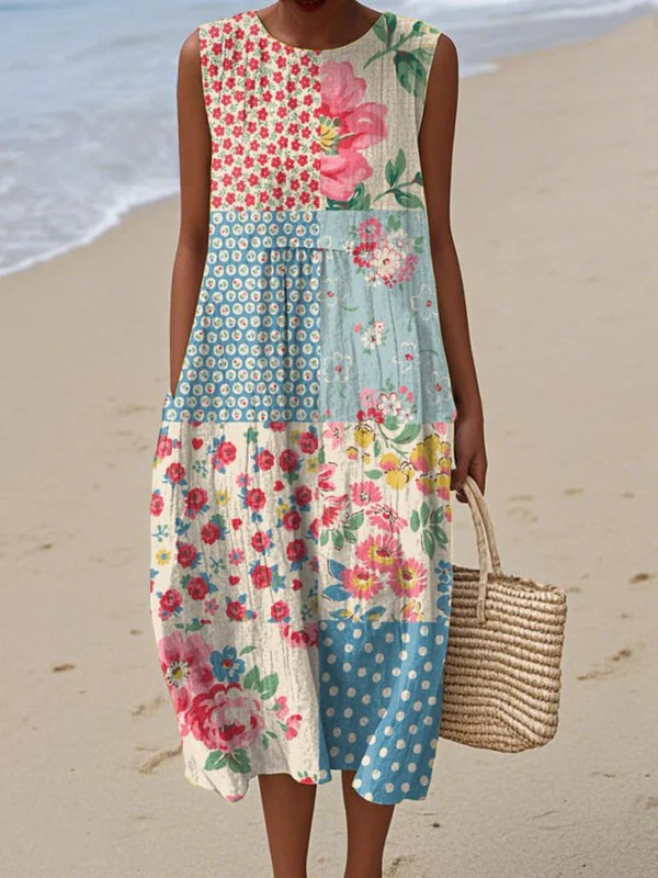 Effortless Patchwork Midi Dress for Women