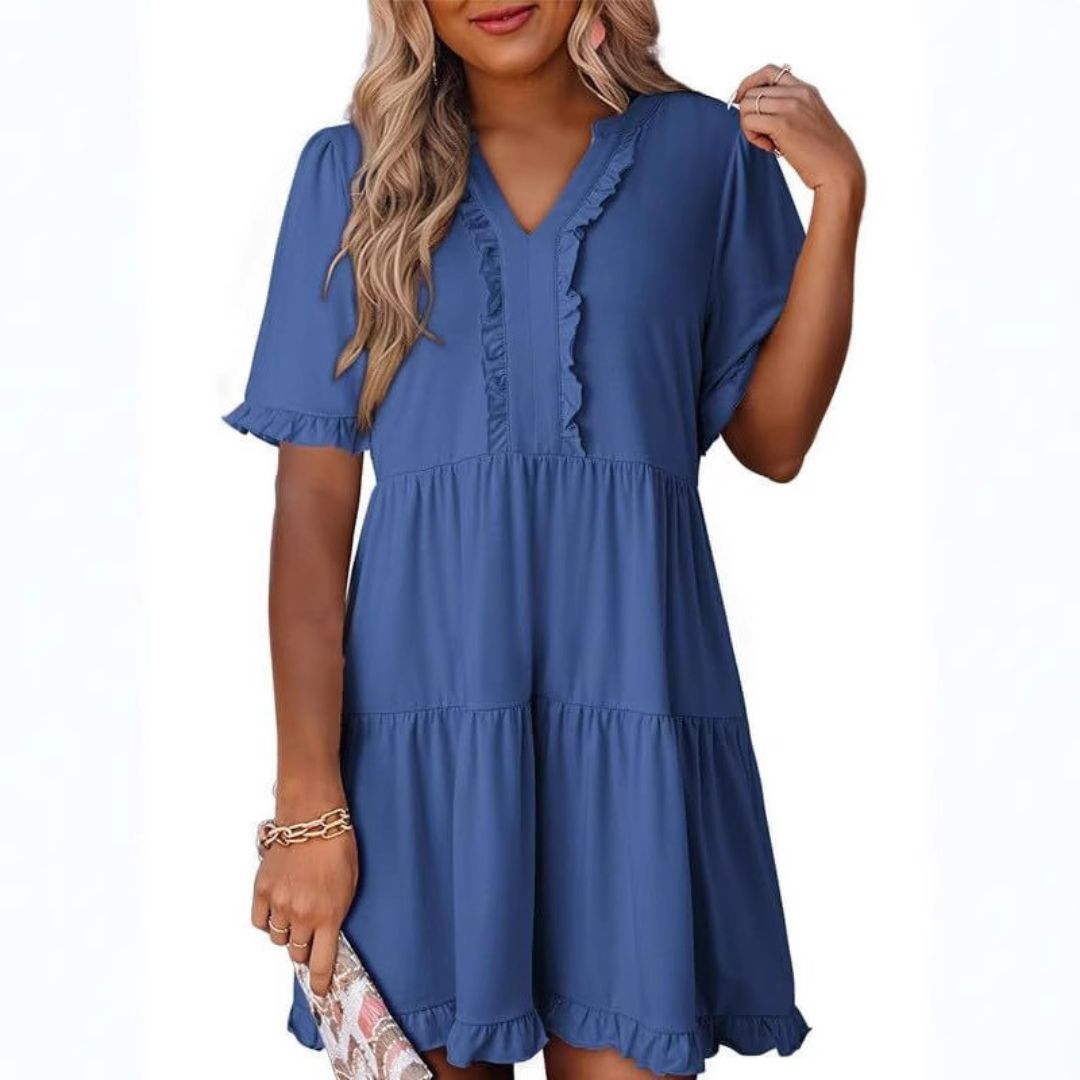 Elegant Mini Dress for Women with V Neck