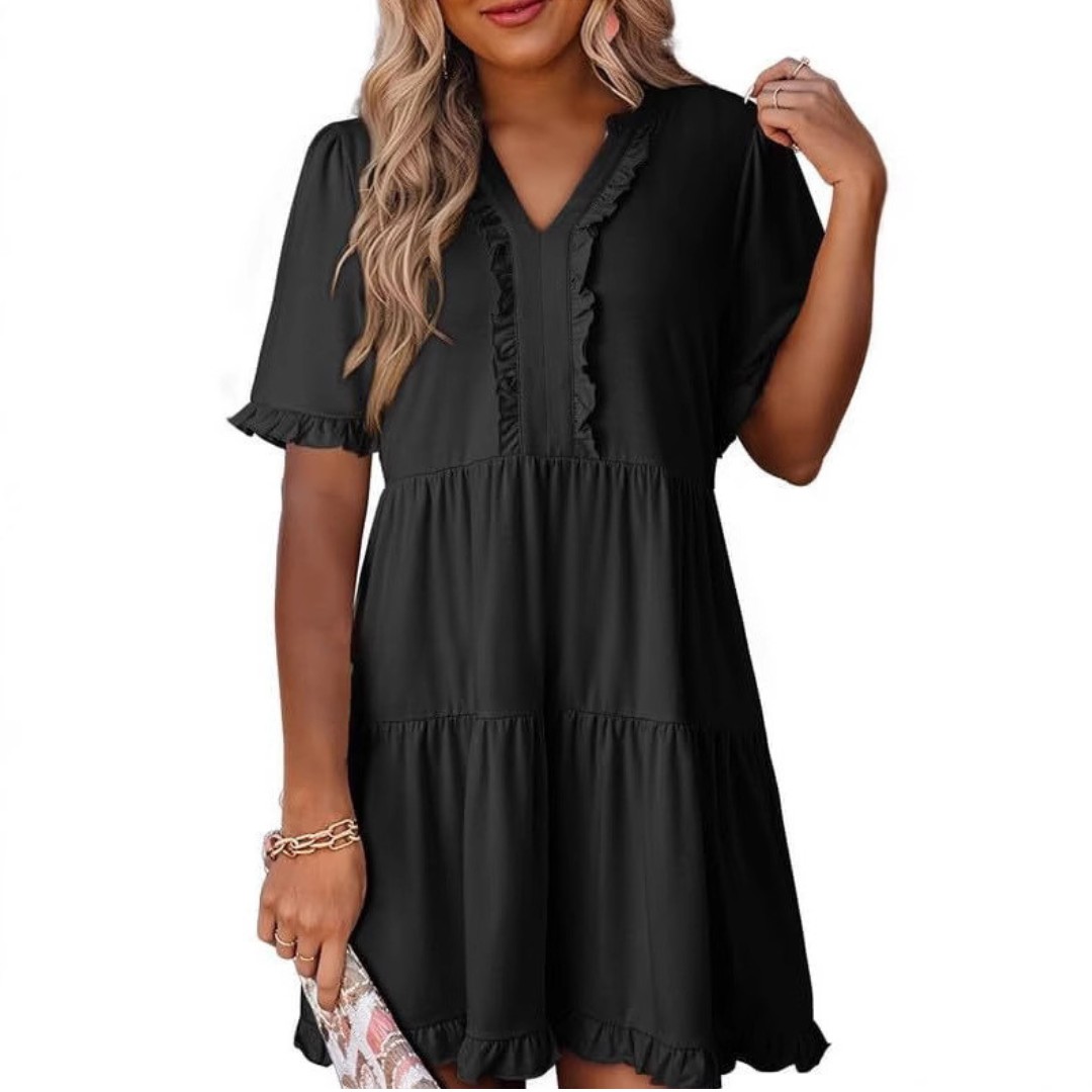 Elegant Mini Dress for Women with V Neck