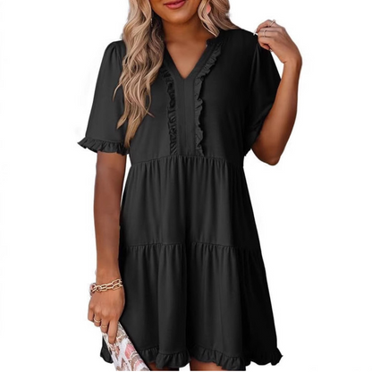 Elegant Mini Dress for Women with V Neck