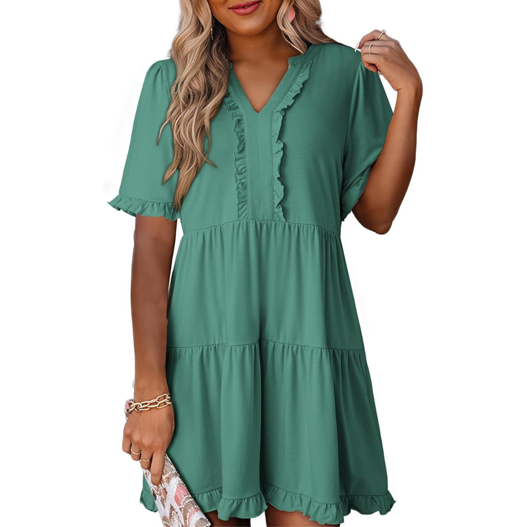 Elegant Mini Dress for Women with V Neck