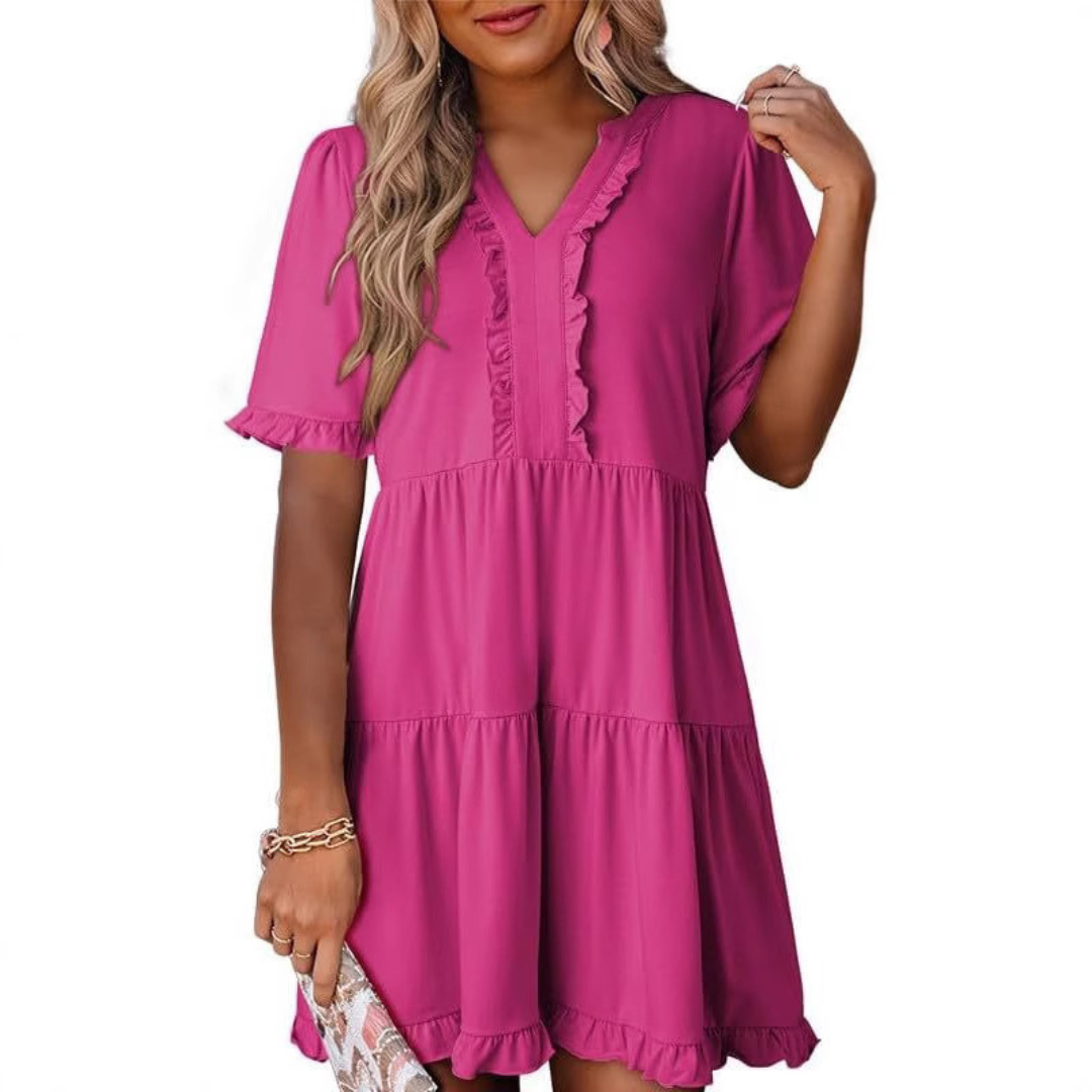 Elegant Mini Dress for Women with V Neck