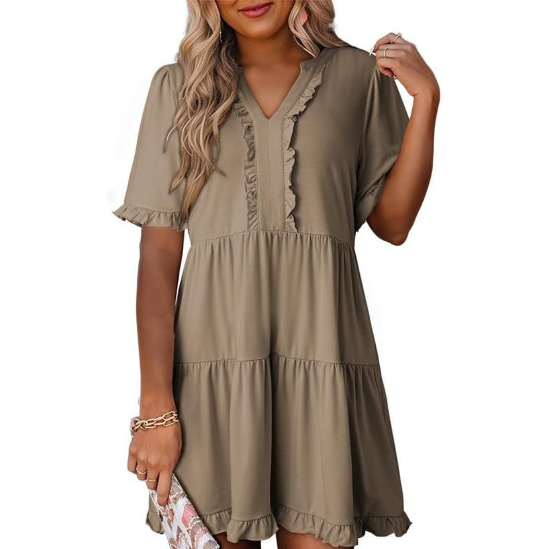 Elegant Mini Dress for Women with V Neck
