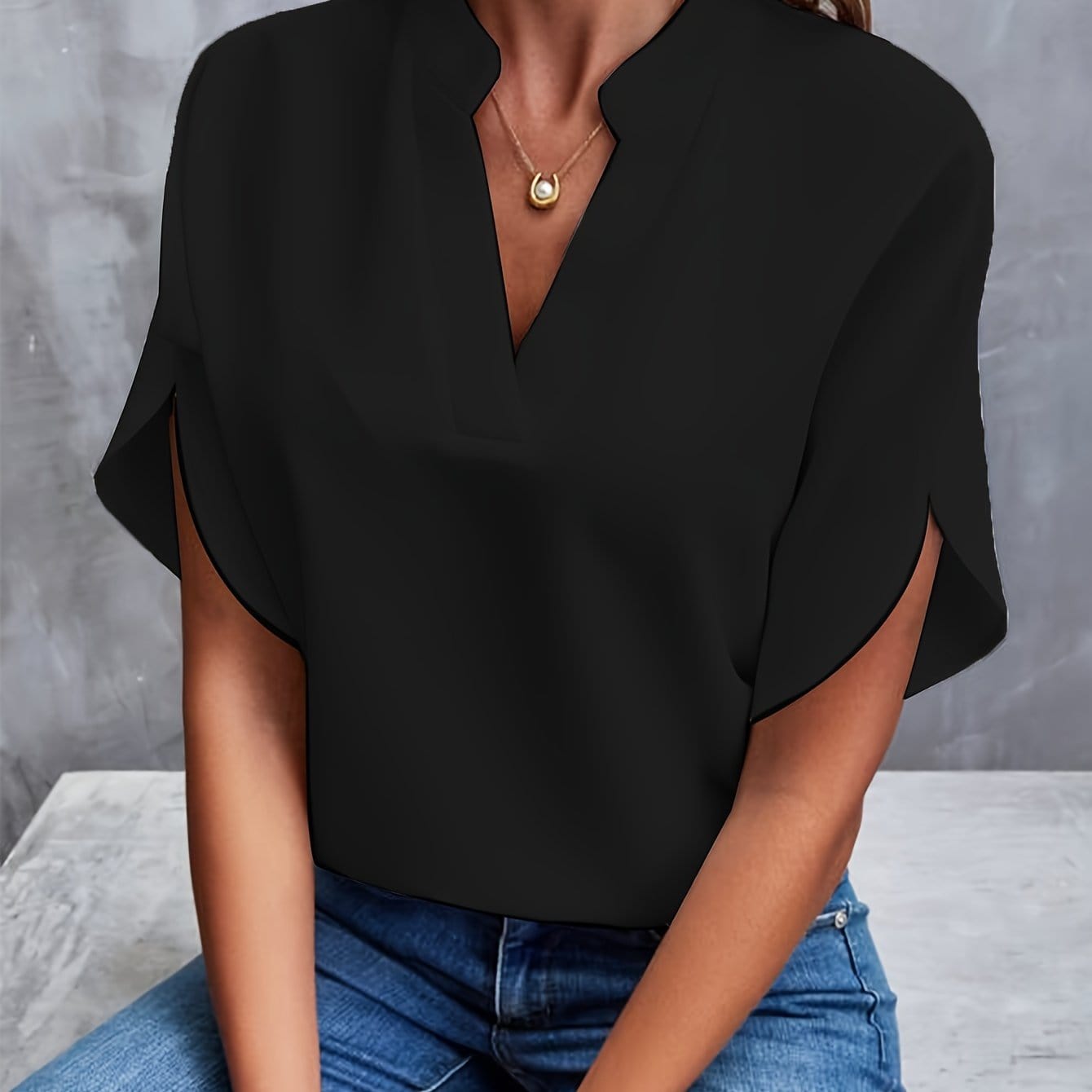 Elegant Blouse for Women with V Neck Draped