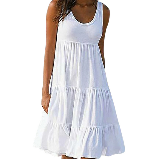 Effortless Sundress for Women with Scoop Neck Sleeveless Tiered Ruffle Skirt Loose Casual Midi Style