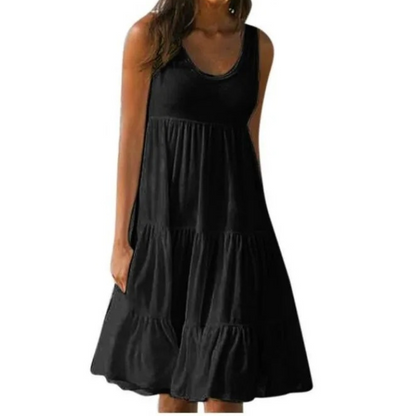 Effortless Sundress for Women with Scoop Neck Sleeveless Tiered Ruffle Skirt Loose Casual Midi Style