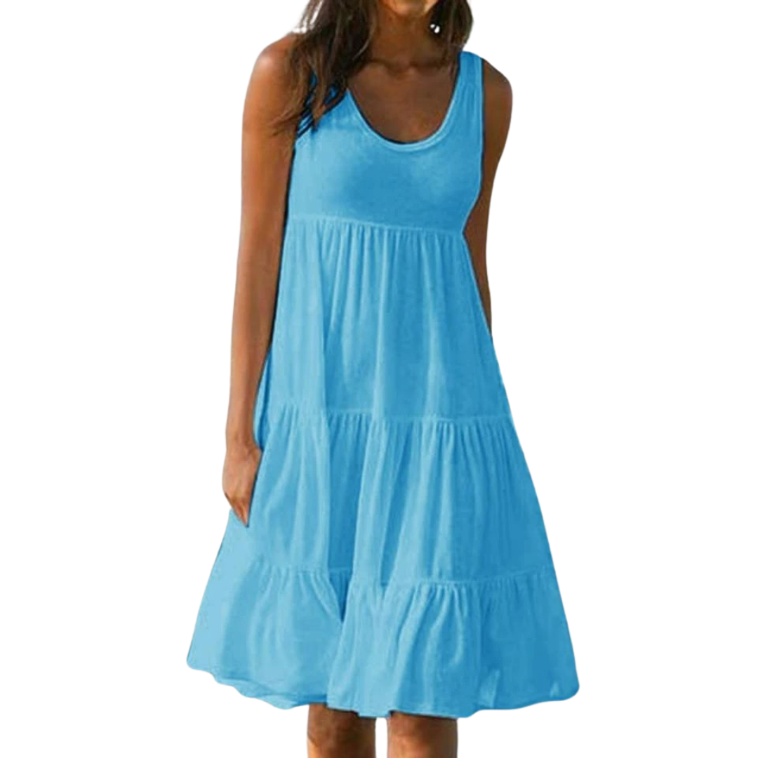 Effortless Sundress for Women with Scoop Neck Sleeveless Tiered Ruffle Skirt Loose Casual Midi Style