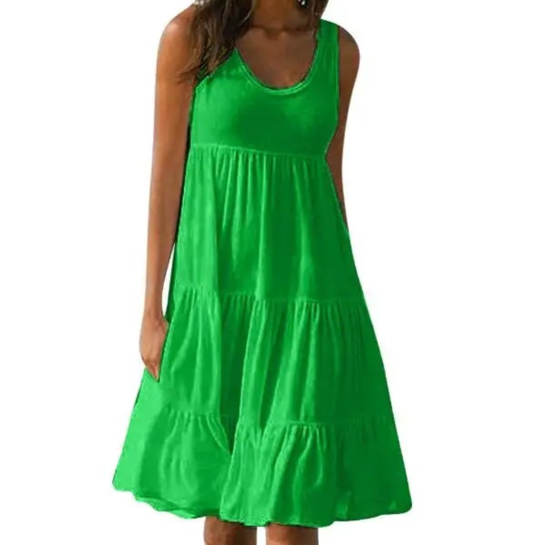 Effortless Sundress for Women with Scoop Neck Sleeveless Tiered Ruffle Skirt Loose Casual Midi Style