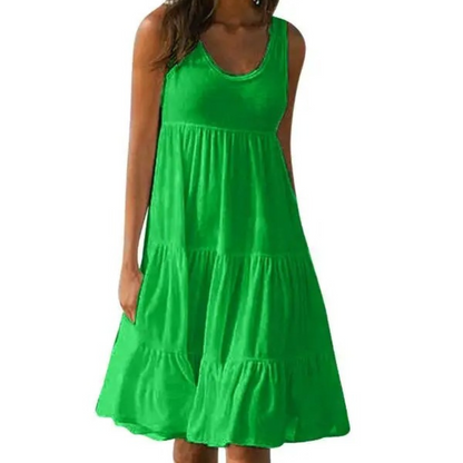 Effortless Sundress for Women with Scoop Neck Sleeveless Tiered Ruffle Skirt Loose Casual Midi Style