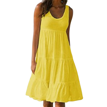 Effortless Sundress for Women with Scoop Neck Sleeveless Tiered Ruffle Skirt Loose Casual Midi Style