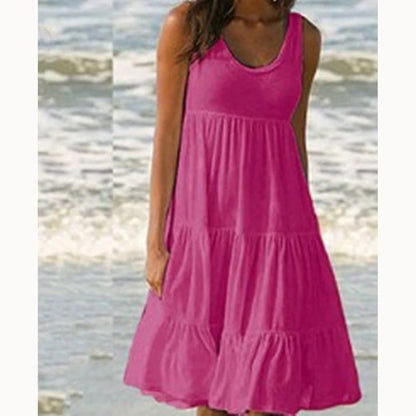 Effortless Sundress for Women with Scoop Neck Sleeveless Tiered Ruffle Skirt Loose Casual Midi Style