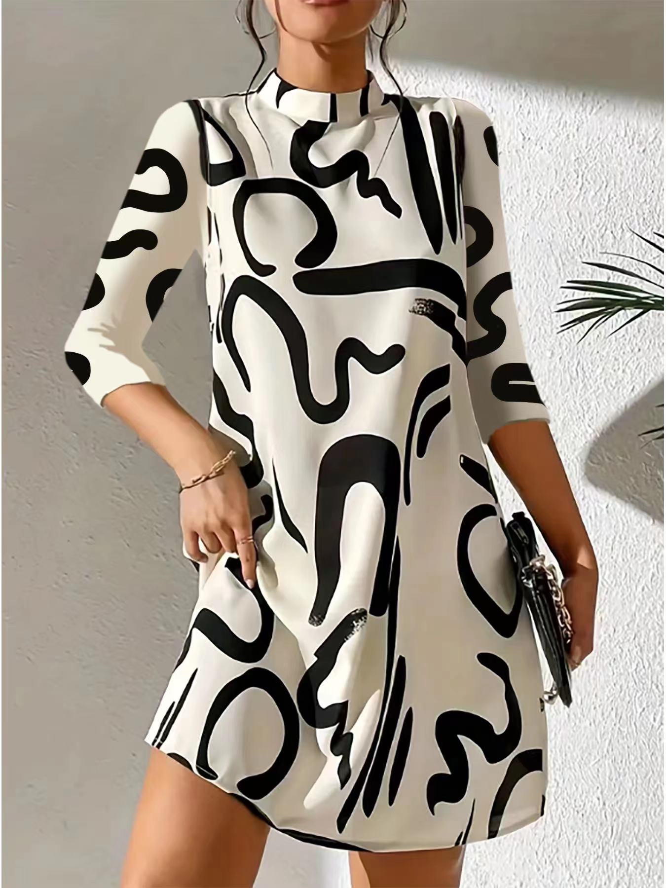 Elegant Dress for Women with Round Neck Elbow Sleeve