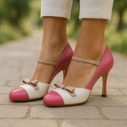 Comfortable Heeled Sandals for Women with Ankle Strap Bow Style