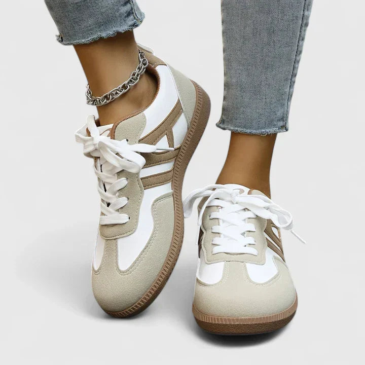 Stylish Orthopedic Sneakers for Women with Retro Trainer Suede Panel Lace Up Gum Sole Casual Style