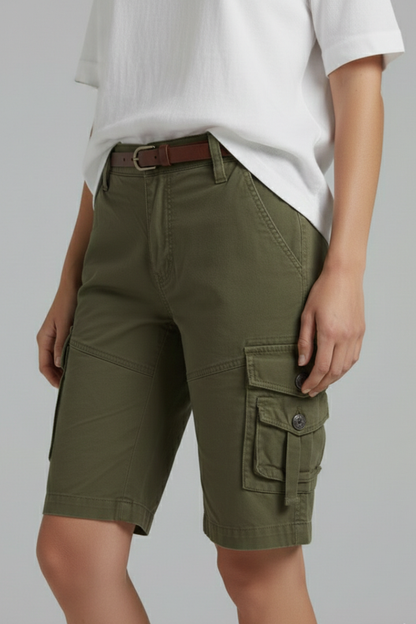 Stylish Cargo Shorts for Women with High Waist Utility Pocket Belt Loop Casual Style
