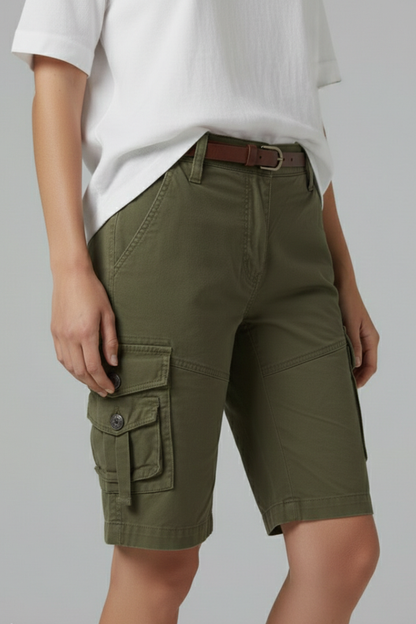 Stylish Cargo Shorts for Women with High Waist Utility Pocket Belt Loop Casual Style