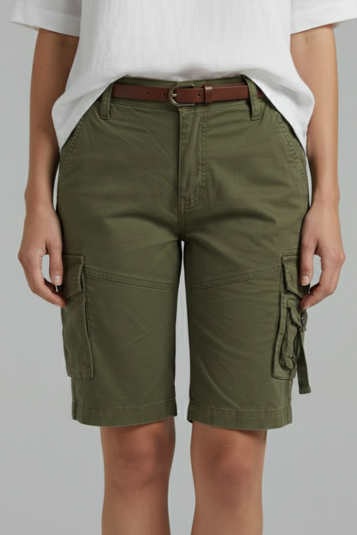 Stylish Cargo Shorts for Women with High Waist Utility Pocket Belt Loop Casual Style