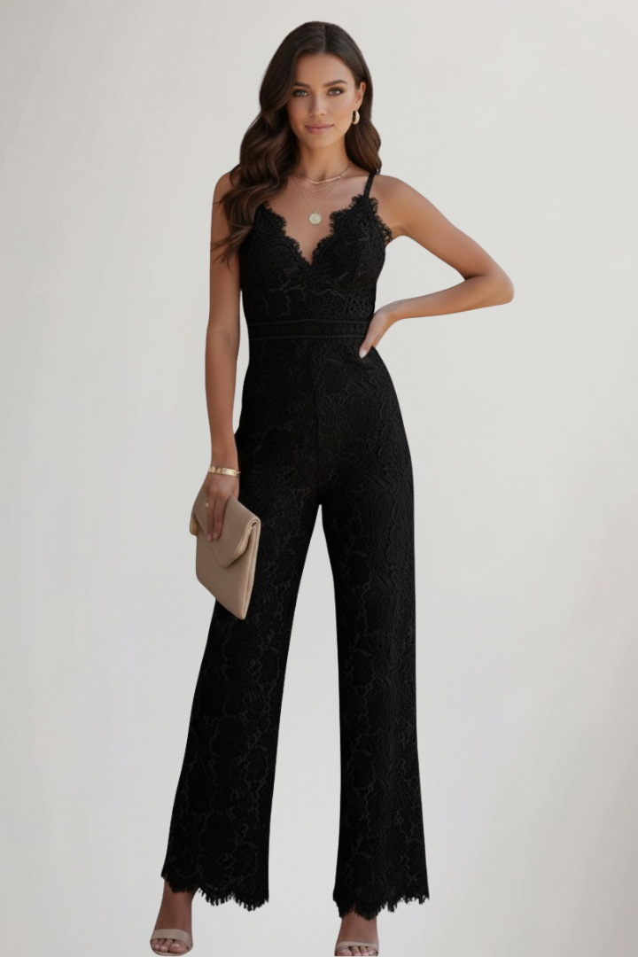 Elegant Lace Jumpsuit for Women with Sleeveless V-Neck Wide Leg Bridal Style