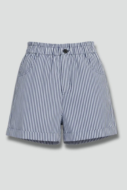 Elegant Stripe Shorts for Women with High Waist Pleated Front Cuffed Hem Tailored Casual Style
