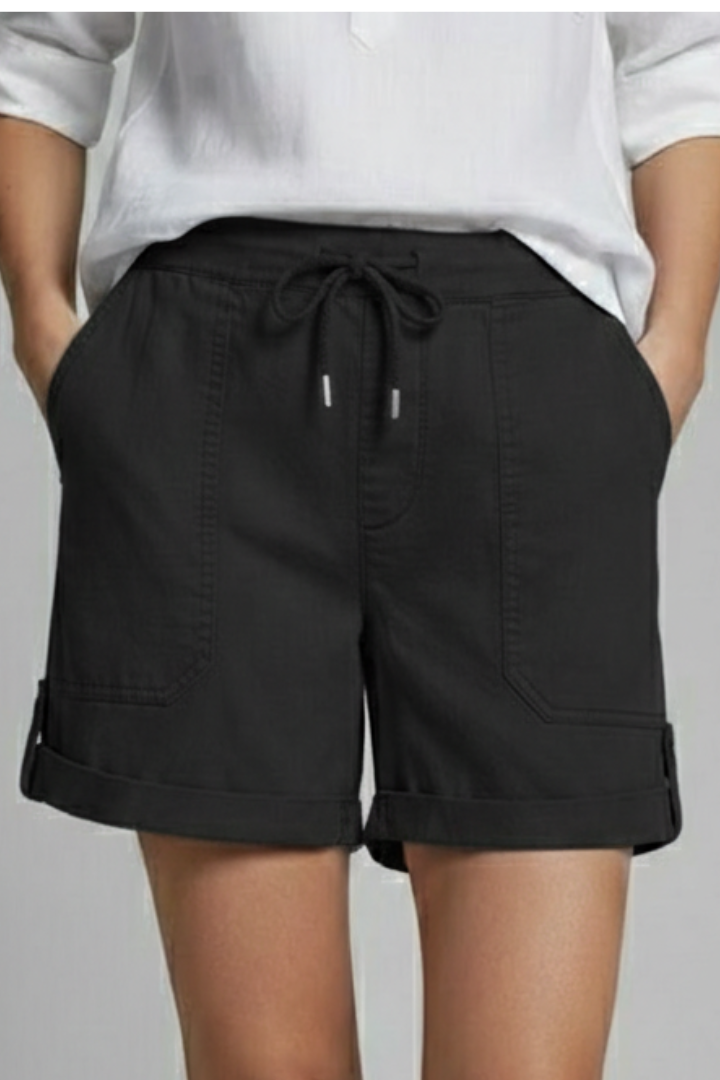 Comfortable Drawstring Shorts for Women with High Waist Cuffed Hem Deep Pocket Casual Style