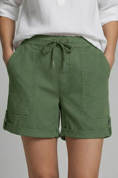 Comfortable Drawstring Shorts for Women with High Waist Cuffed Hem Deep Pocket Casual Style