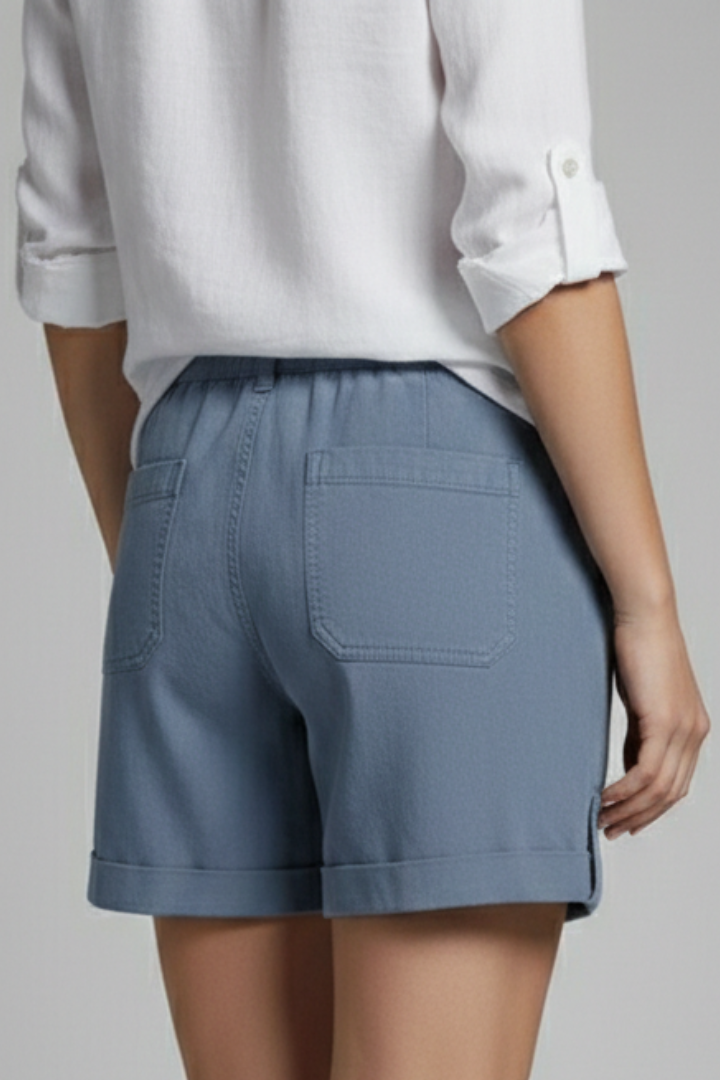 Comfortable Drawstring Shorts for Women with High Waist Cuffed Hem Deep Pocket Casual Style