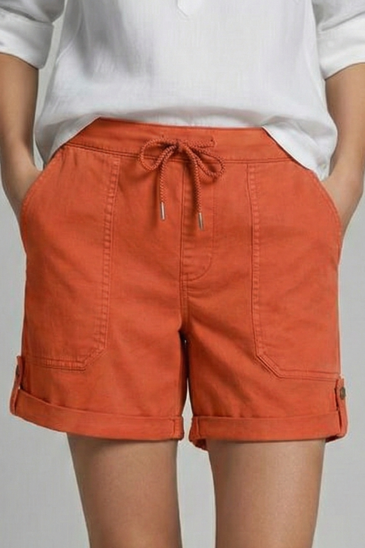 Comfortable Drawstring Shorts for Women with High Waist Cuffed Hem Deep Pocket Casual Style