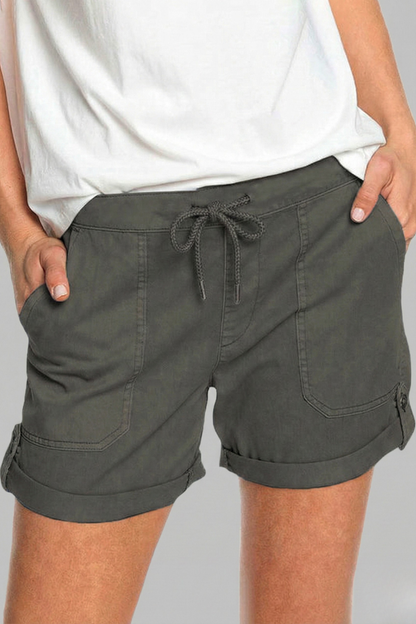 Comfortable Drawstring Shorts for Women with High Waist Cuffed Hem Deep Pocket Casual Style