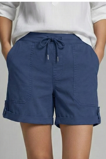 Comfortable Drawstring Shorts for Women with High Waist Cuffed Hem Deep Pocket Casual Style
